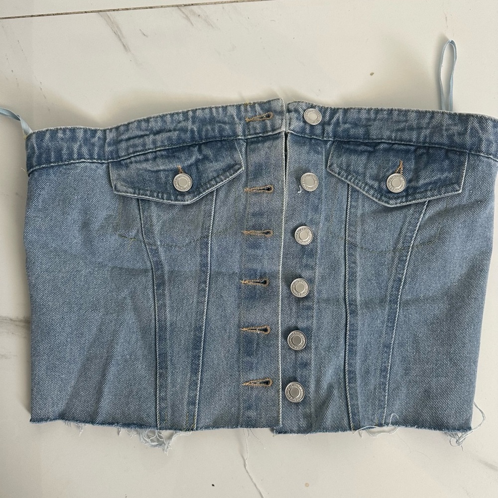 Denim Button-Up Bustier Top